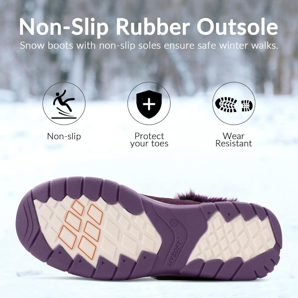 Women's Purple Waterproof Insulated Snow Boots Lace-Up Winter Booties - Picture 5 of 5